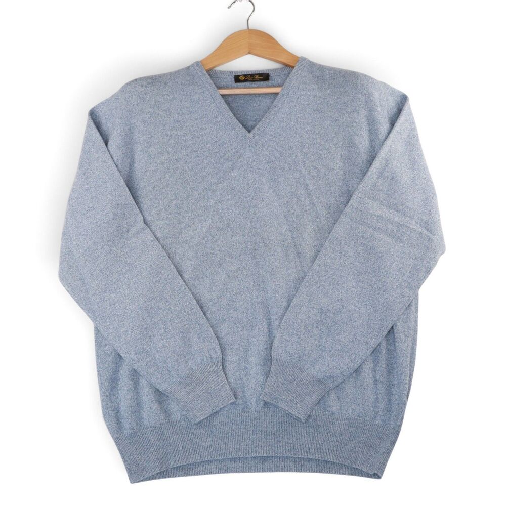 Loro Piana Men's IT 52/US 42 100% Cashmere V-Neck Sweater Pullover Blue Italy